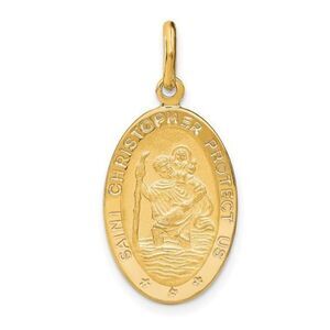 Leslie's 14k Polished and Satin Oval St. Christopher Pendant